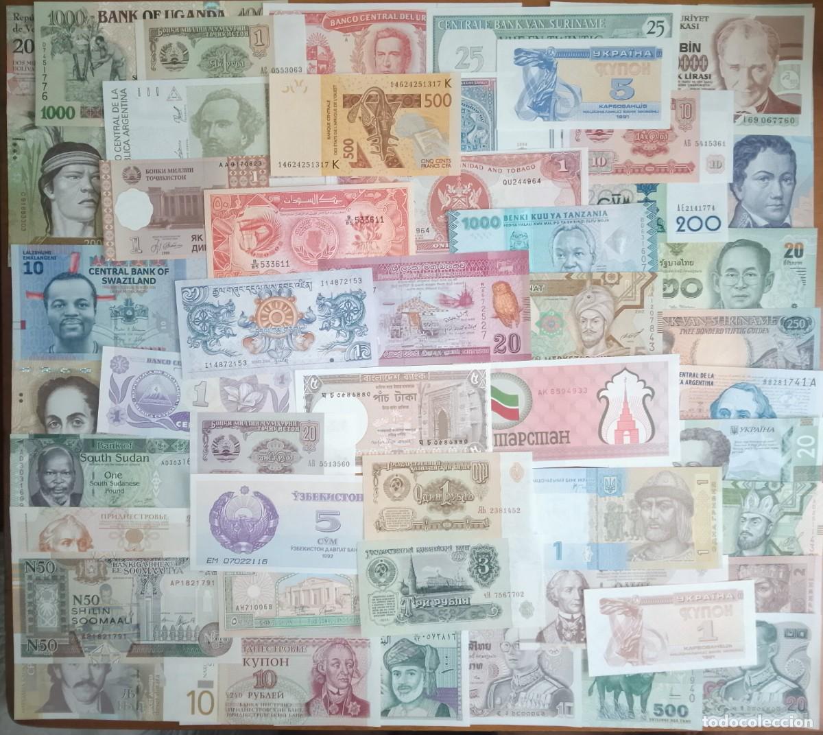 Billetes extranjeros: Lote de 50 billetes mundiales. Todos nuevos y diferentes. SC-/SC/UNC