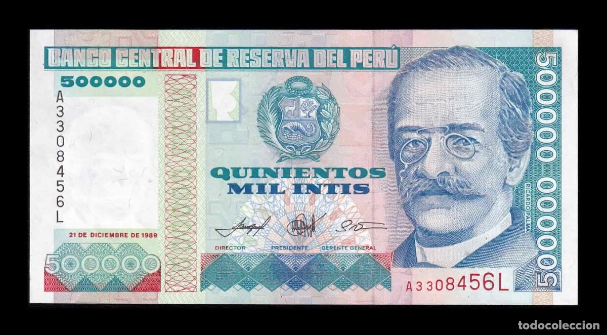 Billetes extranjeros: Per&uacute; 500000 Intis Ricardo Palma 1989 Pick 147 Sc Unc