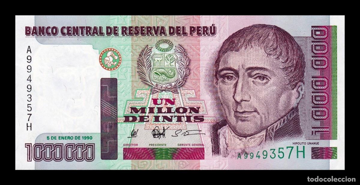 Billetes extranjeros: Per&uacute; 1000000 Intis Hip&oacute;lito Unanue 1990 Pick 148 Sc Unc