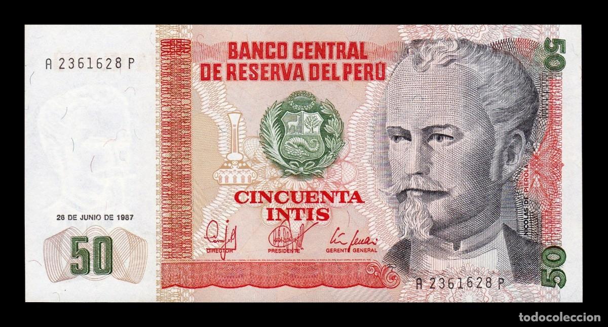Billetes extranjeros: Per&uacute; 50 Intis Nicolas de Pi&eacute;rola 1987 Pick 131b Sc Unc