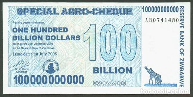 Internationale Banknoten: ZIMBABWE. 100 billiones de dolares 2008. Pick 64.