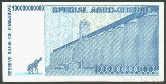 Billetes extranjeros: ZIMBABWE. 100 billiones de dolares 2008. Pick 64. - Foto 2