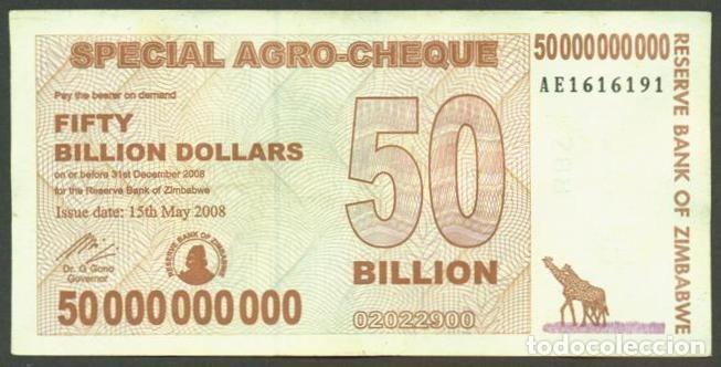 Internationale Banknoten: ZIMBABWE. 50 billiones de dolares 2008. Pick 63.