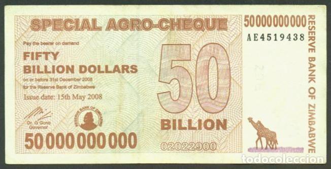 Billetes extranjeros: ZIMBABWE. 50 billiones de dolares 2008. Pick 63. - Foto 1