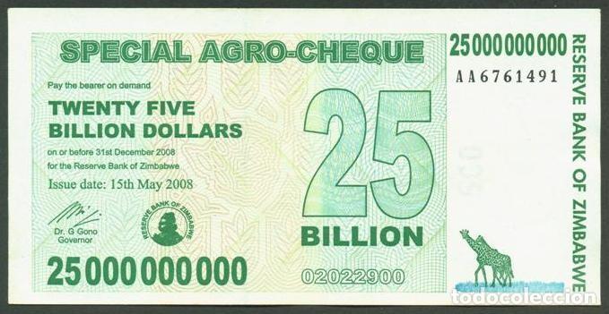 Billetes extranjeros: ZIMBABWE. 25 billiones de dolares 2008. Pick 62. - Foto 1