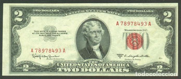 Billetes extranjeros: EEUU. USA. Estados Unidos. Certificado de plata. 2 dolares 1953 C.