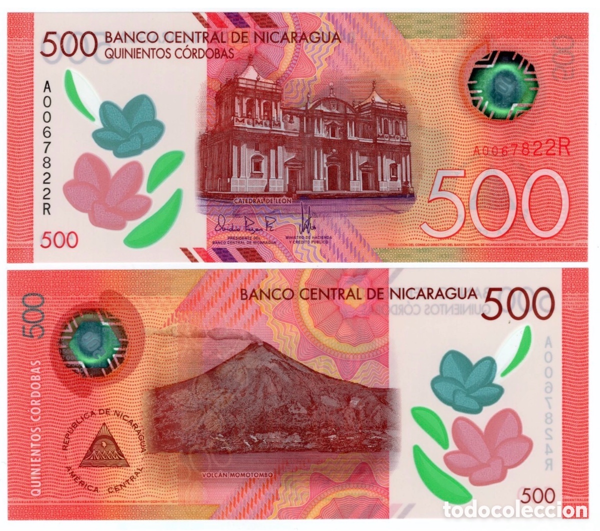 Billetes extranjeros: NICARAGUA NICARAGUA P-217br 500 Cordobas 2017 UNC Polymer Serie Remplazo