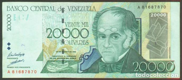 Billets internationaux: VENEZUELA. 20000 bolivares 24.8. 1998. Pick 82. Prefijo A. Fauna, Salto Angel.