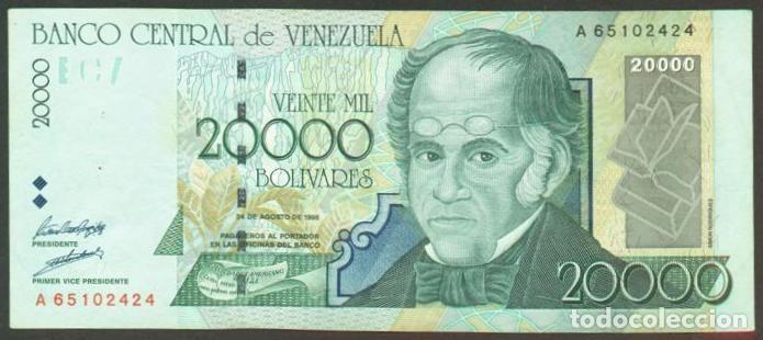 Billets internationaux: VENEZUELA. 20000 bolivares 24.8. 1998. Pick 82. Prefijo A. Fauna, Salto Angel.