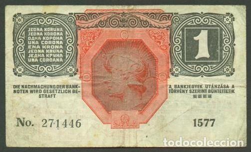 Billetes extranjeros: AUSTRIA. 1 krone S/F (1919). Pick 49. Con reselllo verde DEUTSCHOSTERREICH.
