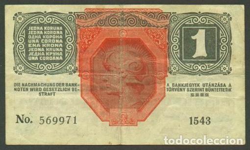 Billetes extranjeros: AUSTRIA. 1 krone S/F (1919). Pick 49. Con reselllo verde DEUTSCHOSTERREICH.