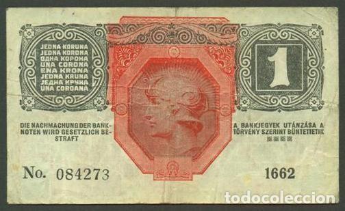 Billetes extranjeros: AUSTRIA. 1 krone S/F (1919). Pick 49. Con reselllo verde DEUTSCHOSTERREICH.