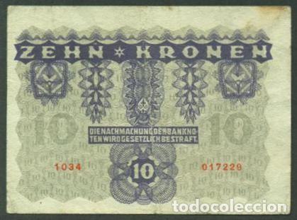 Billetes extranjeros: AUSTRIA. 10 kronen 1922. Pick 75. - Foto 2