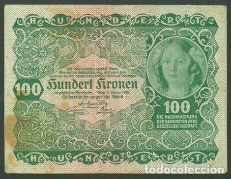 Billetes extranjeros: AUSTRIA. 100 kronen 1922. Pick 77.