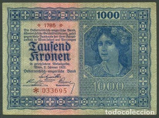 Billetes extranjeros: AUSTRIA. 1000 kronen 2.1.1922. Pick 78.