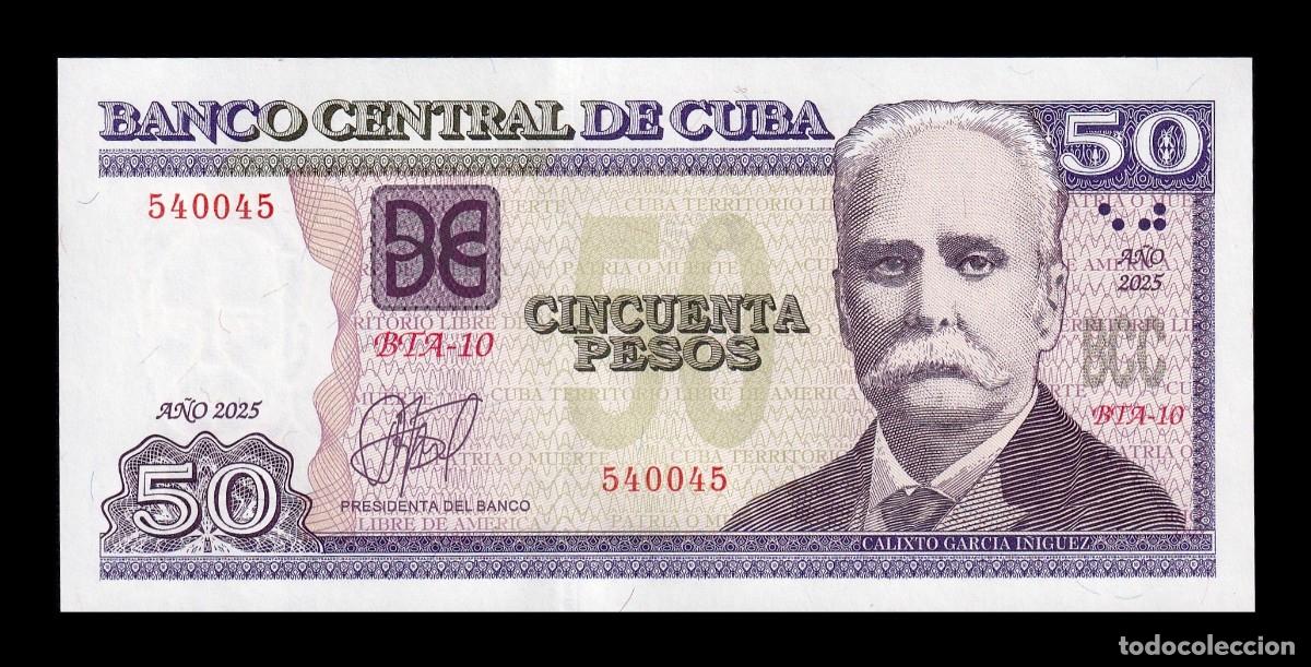 Billetes extranjeros: Cuba 50 Pesos Calixto Garc&iacute;a I&ntilde;iguez 2025 Pick 123n Nuevo Capicua Sc Unc