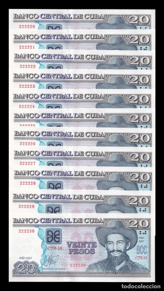 Billetes extranjeros: Cuba Lote 11 billetes 20 Pesos Camilo Cienfuegos 2025 Pick 122p Nuevo Capicua S&oacute;lido Sc Unc