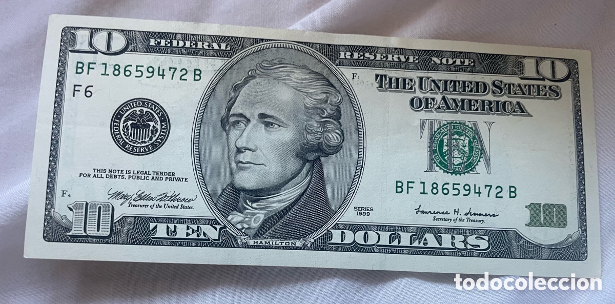 Billetes extranjeros: 9 Billetes de 10 D&oacute;lares USD (8 Correlativos + 1 Vintage 1999)