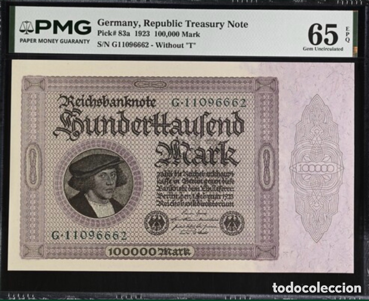 Billetes extranjeros: Billete 100000 Mark Alemania 1923 PMG 65 Pick 83a