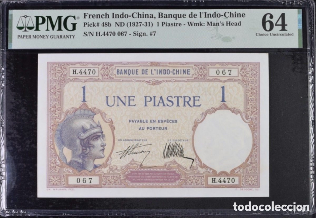 Billetes extranjeros: Billete French Indochina 1 Piastre 1927 PMG 64 Pick 48b