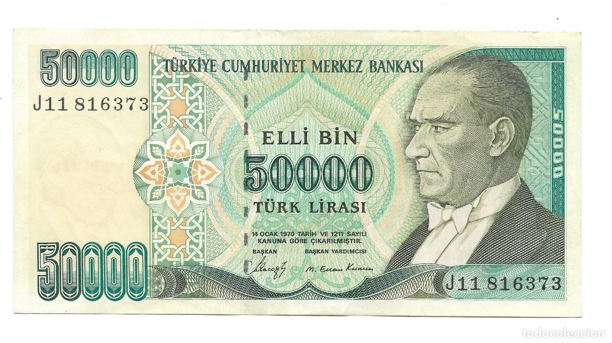 Billetes extranjeros: 50000 Lira Turquia 1989 XF