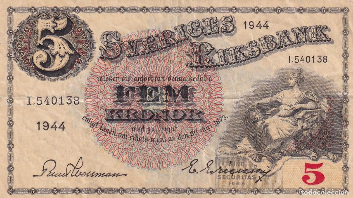 Billetes extranjeros: CRBX2788 BILLETE SUECIA 5 KRONOR 1944 SERIE I BC+
