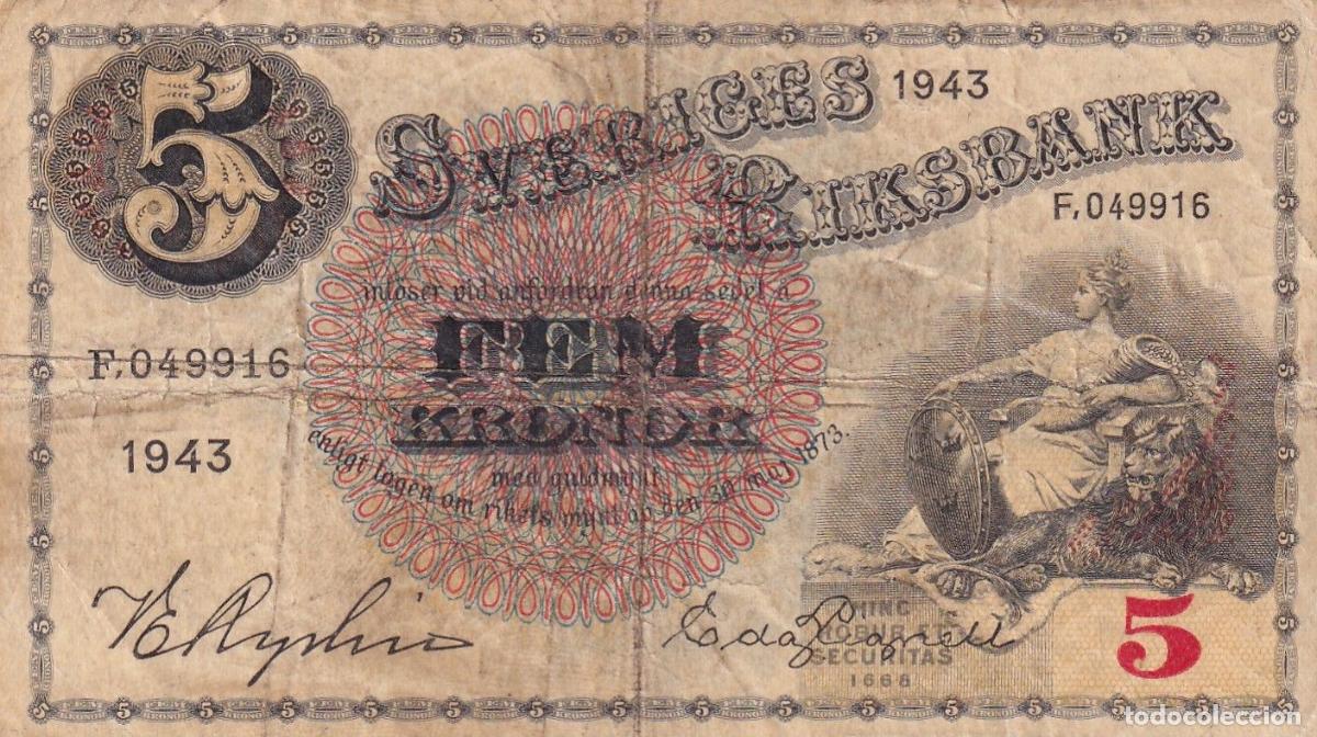 Billetes extranjeros: CRBX2789 BILLETE SUECIA 5 KRONOR 1943 SERIE F BC