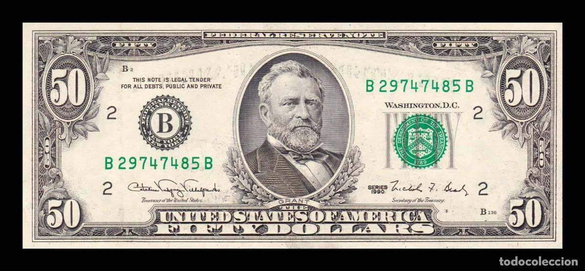 Billetes extranjeros: Estados Unidos 50 D&oacute;lares Ulysses Grant 1990 Pick 488 B - New York NY Sc- aUnc