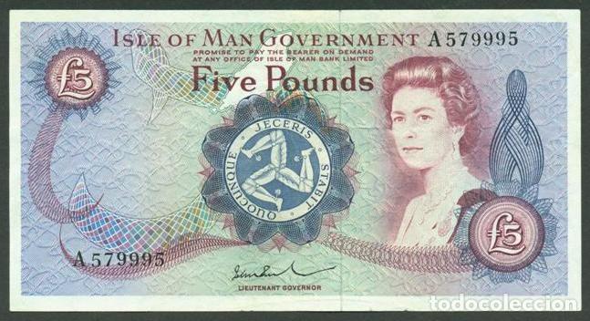 Billetes extranjeros: MAN (Isla de Man). 5 pounds S/F (1972). Pick 30b.