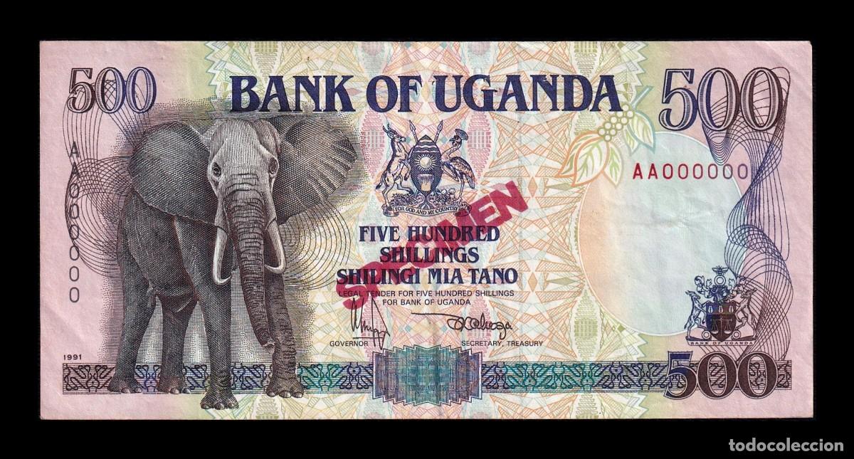 Billetes extranjeros: Uganda 500 Shillings Elefante 1991 Pick 33As Specimen Mbc/Ebc Vf/Xf