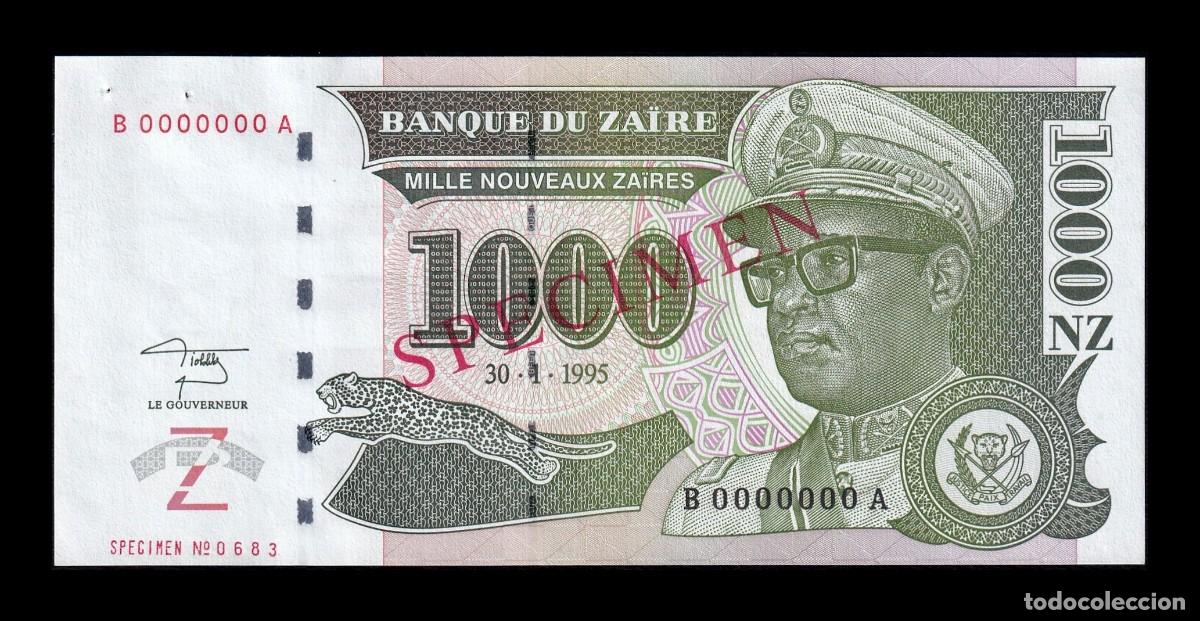 Billetes extranjeros: Zaire 1000 Nouveaux Zaires Joseph D&eacute;sir&eacute; 1995 Pick 66s Specimen Sc- aUnc