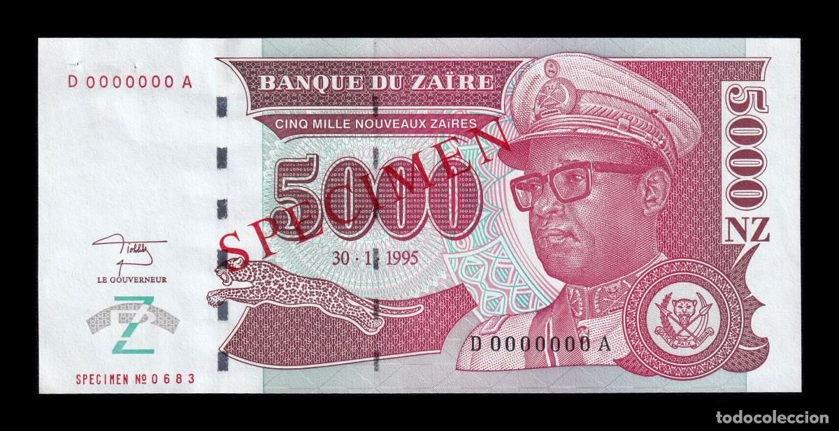 Billetes extranjeros: Zaire 5000 Nouveaux Zaires Joseph D&eacute;sir&eacute; 1995 Pick 68s Specimen Sc- aUnc