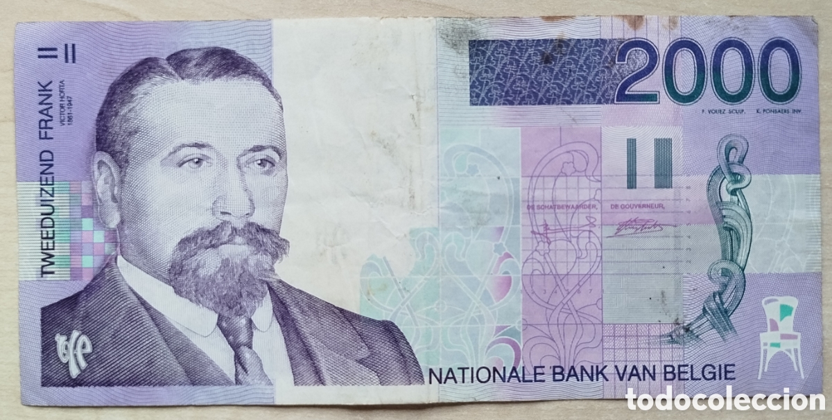Billetes extranjeros: Billete B&eacute;lgica 2000 Francos (1994-2001) - Victor Horta