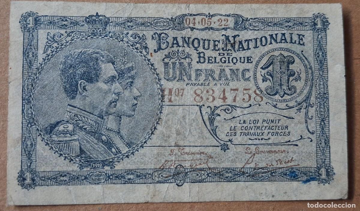 Billetes extranjeros: B&eacute;lgica 1 franco 1922 pick 92 (MBC+)
