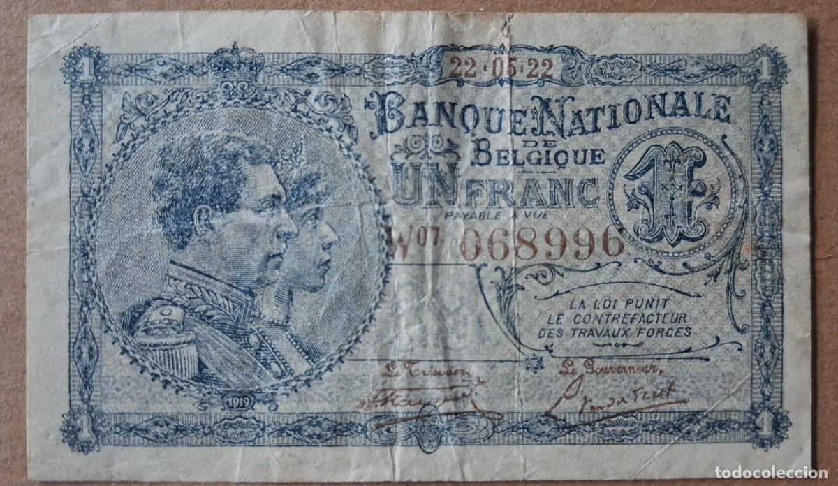 Billetes extranjeros: B&eacute;lgica 1 franco 1922 pick 92 (MBC-)
