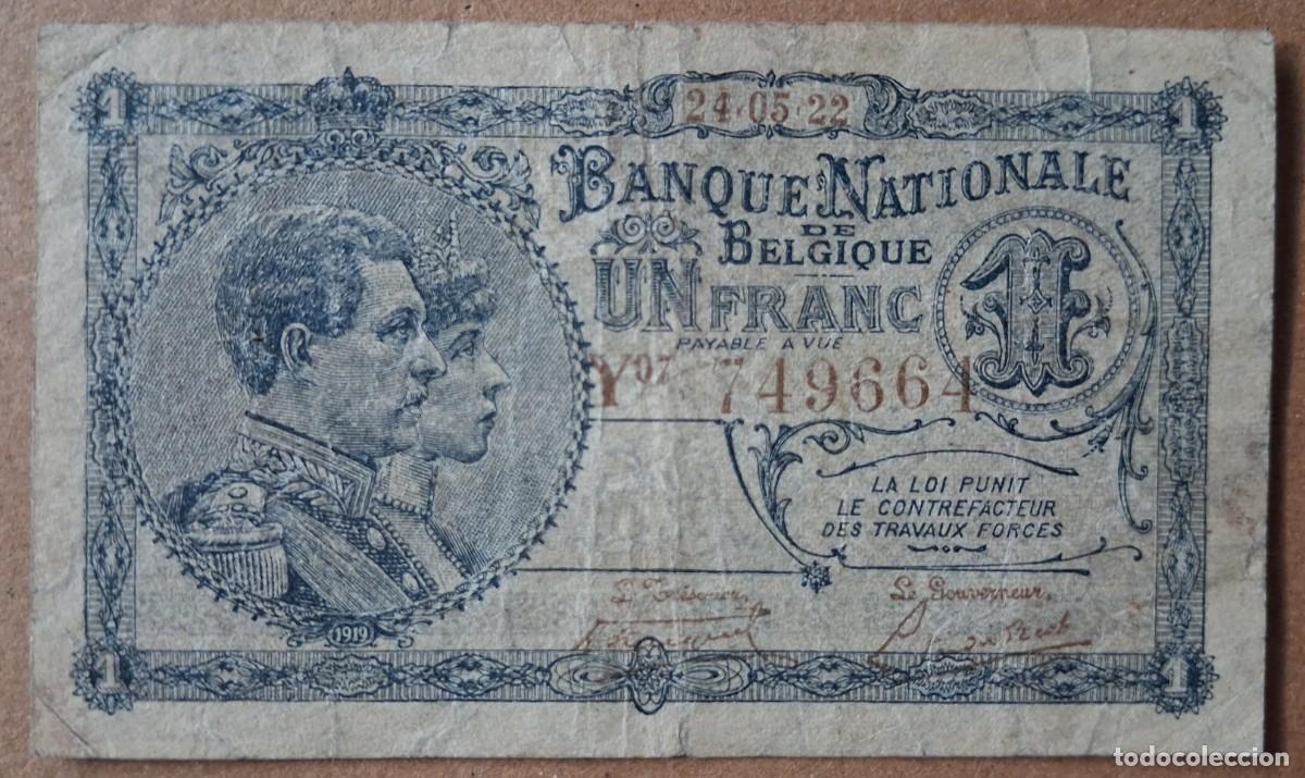 Billetes extranjeros: B&eacute;lgica 1 franco 1922 pick 92 (MBC)