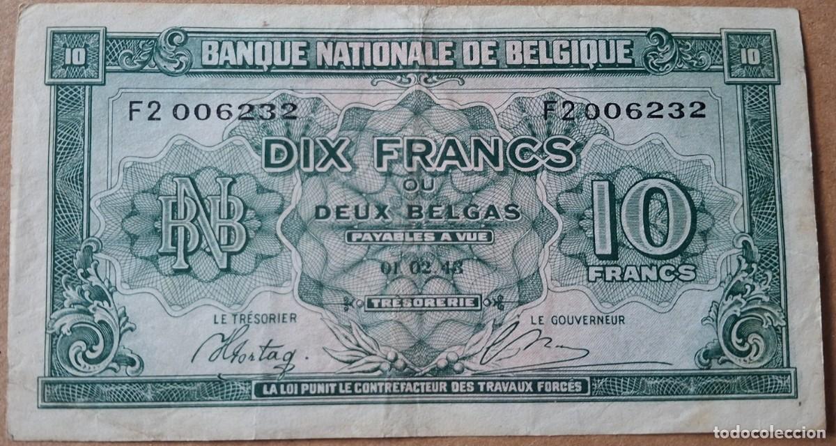 Billetes extranjeros: B&eacute;lgica 10 francs 1943 pick 122 (MBC+)