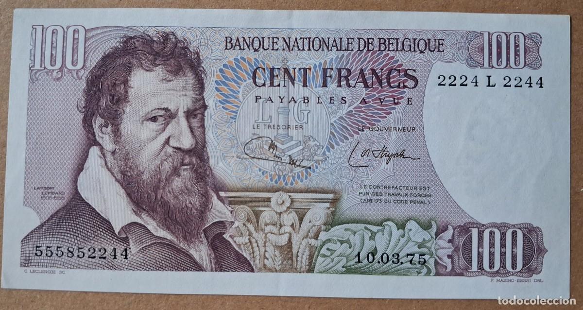 Billetes extranjeros: B&eacute;lgica 100 francs 1975 pick 134 (MBC+)