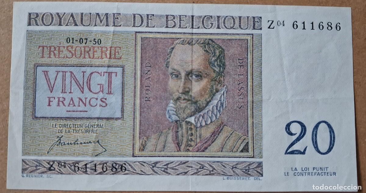 Billetes extranjeros: B&eacute;lgica 20 francos 1950 pick 132 (MBC+)