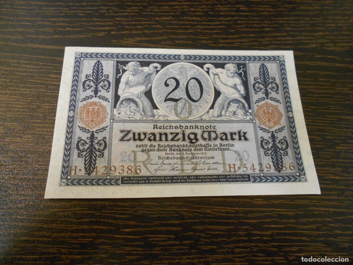 Billetes extranjeros: ALEMANIA-BILLETE ANTIGUO-20 MARCOS-1915-Pick 63-EBC
