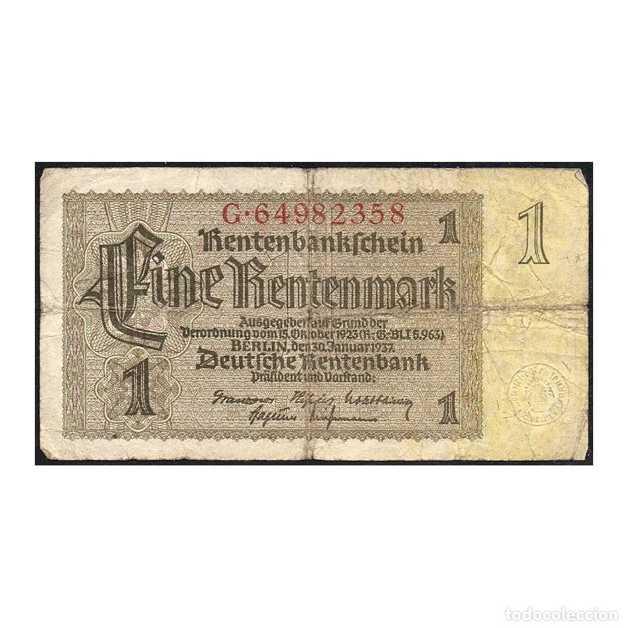 Billetes extranjeros: Alemania 1937 [BLL] Tercer Reich. 1 Rentenmark (RC)