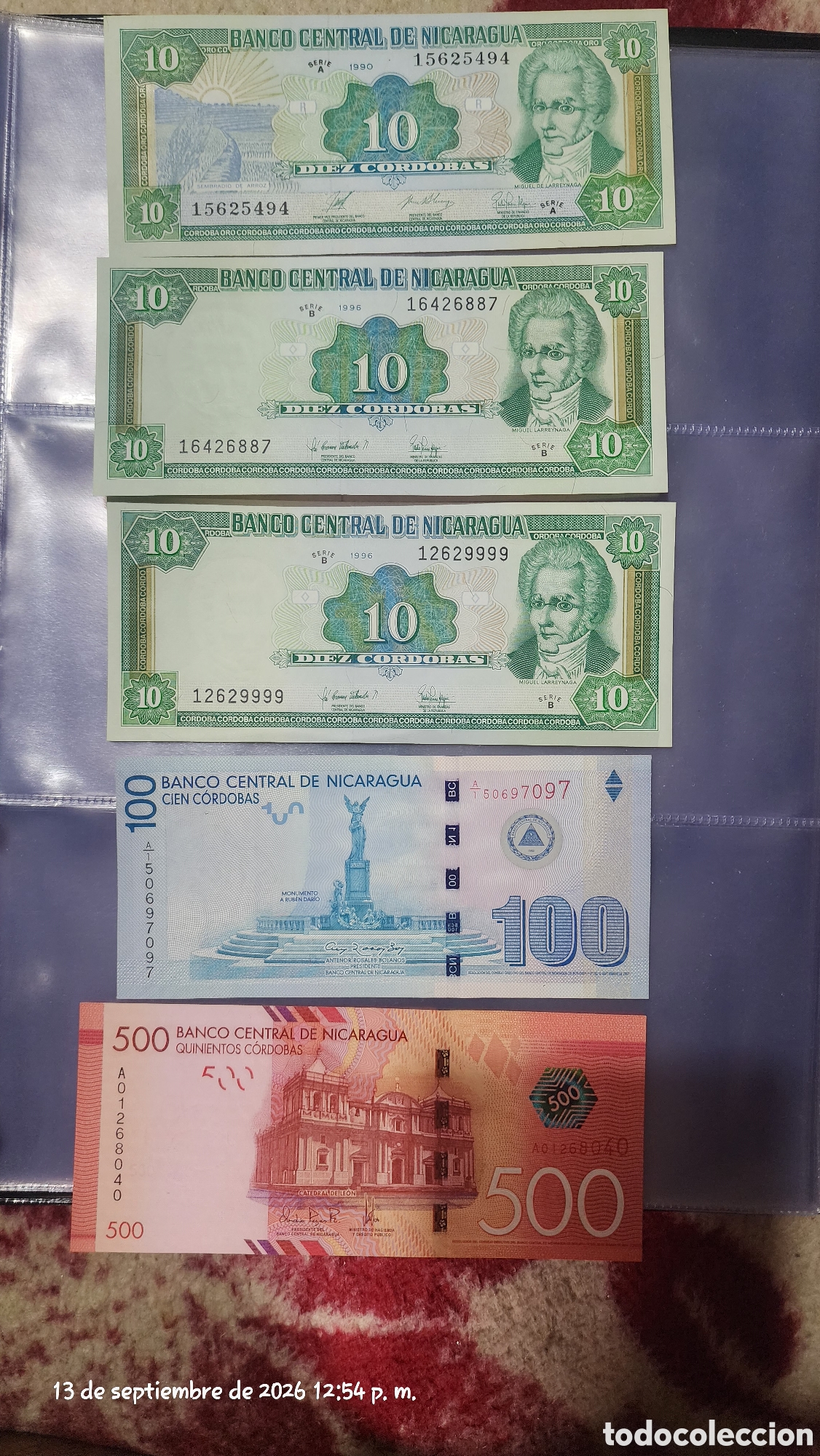 Billetes extranjeros: Nicaragua ,lote de billetes varios