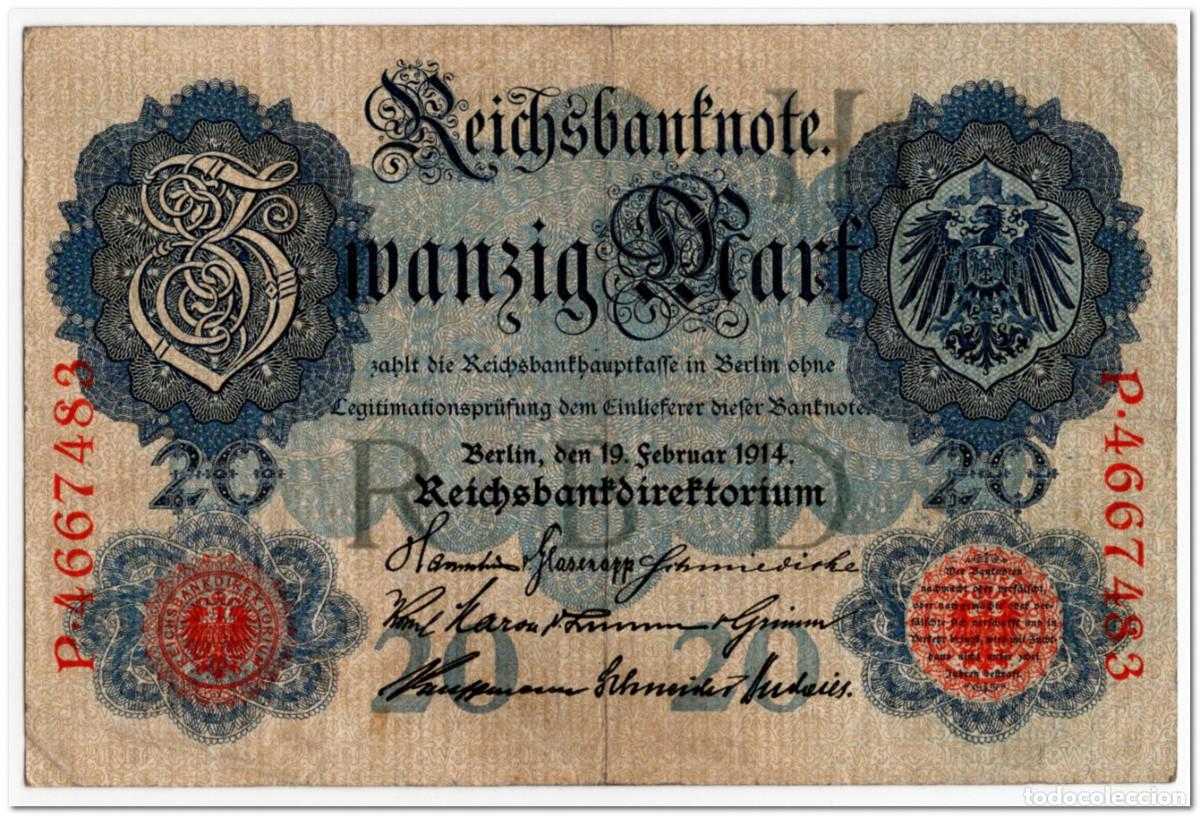 Billetes extranjeros: GERMANY,20 MARK,1914,P.46b,VF