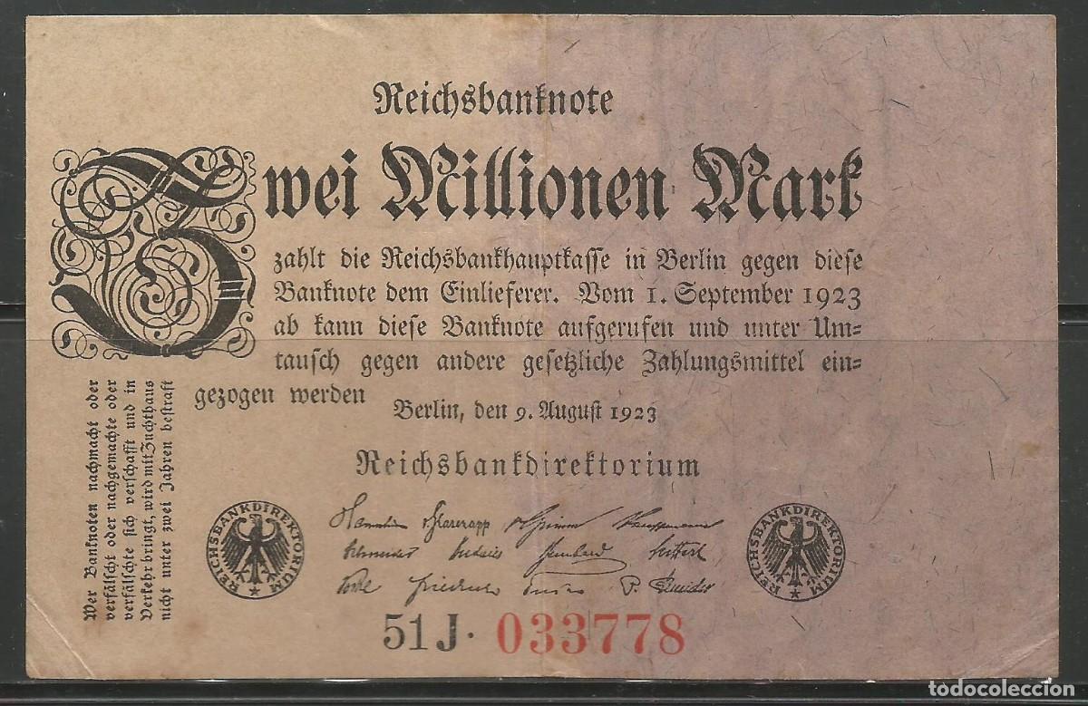 Billetes extranjeros: ALEMANIA - REP&Uacute;BLICA WEIMAR - 2.000.000 MARCOS EL 09. DE AGOSTO DE 1923 - EL DE LAS FOTOS - USADO