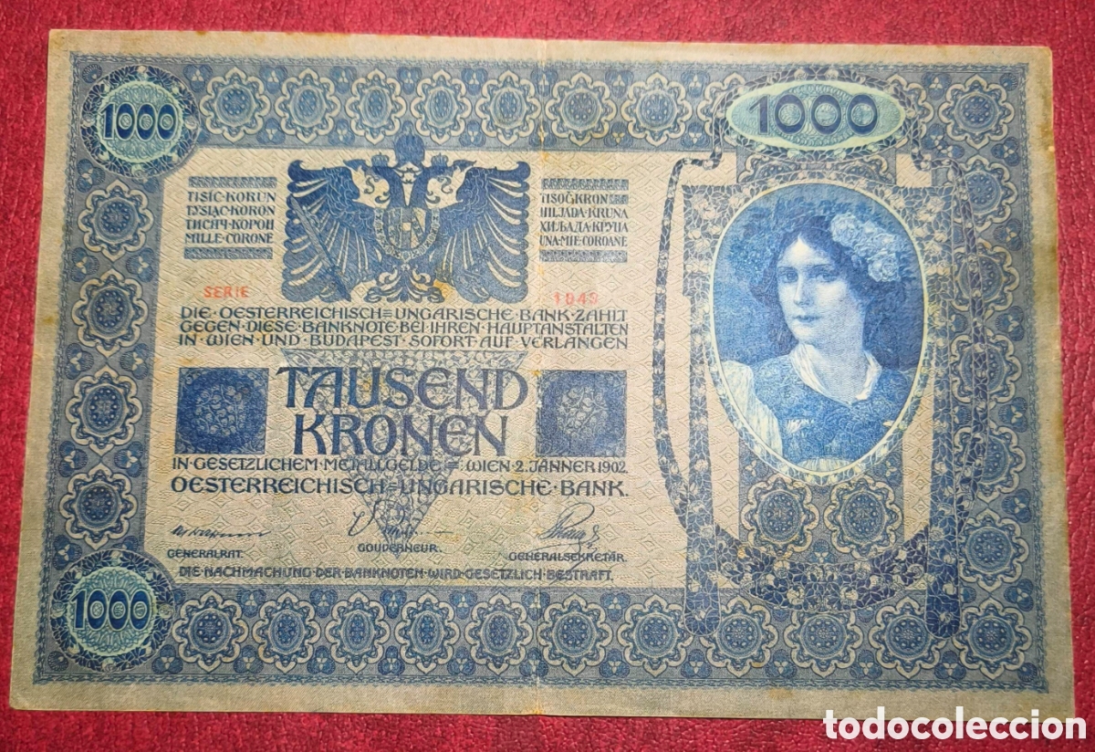 Billetes extranjeros: Austria. 1902. 1000 coronas - Foto 2