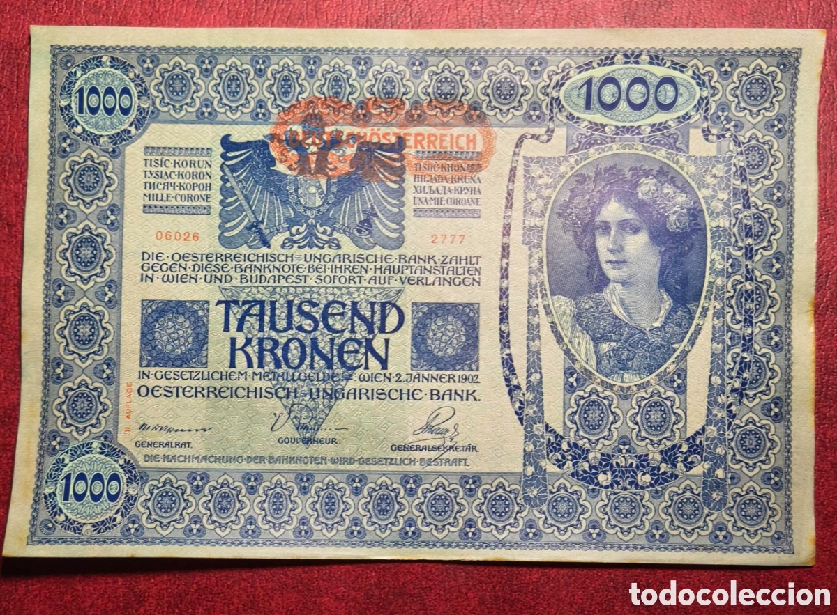 Billetes extranjeros: Austria. 1902. 1000 coronas - Foto 2