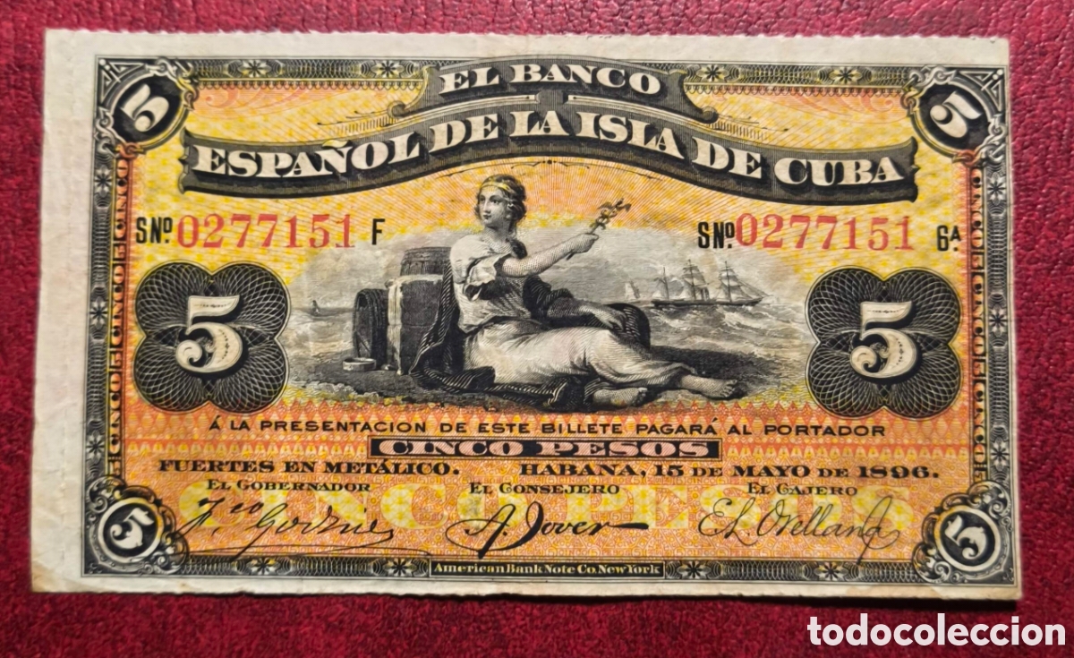 Billetes extranjeros: Cuba. 1896. Banco Espa&ntilde;ol. 5 pesos