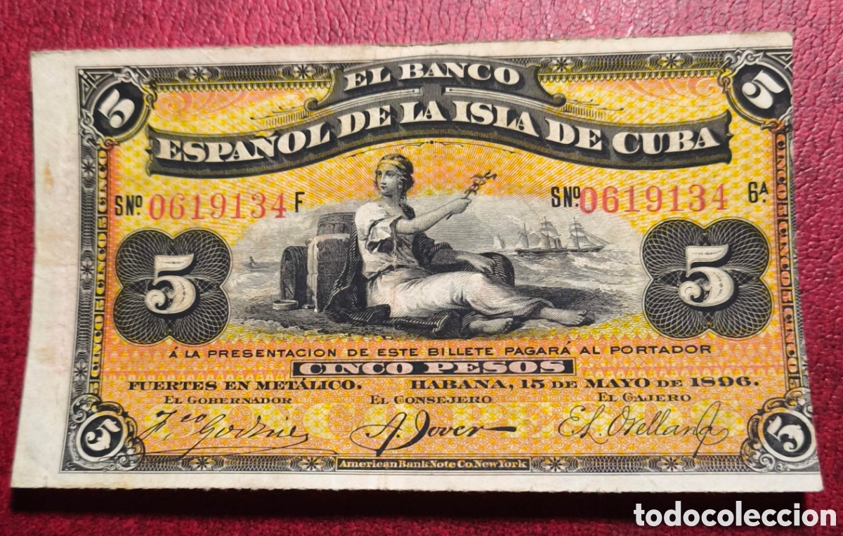 Billetes extranjeros: Cuba. 1896. Banco Espa&ntilde;ol. 5 pesos