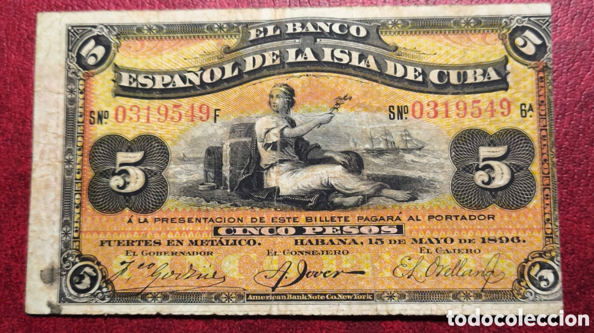 Billetes extranjeros: Cuba. 1896. Banco Espa&ntilde;ol. 5 pesos