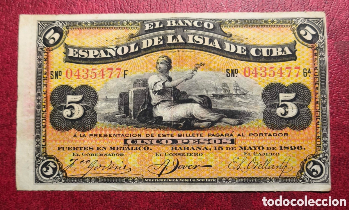 Billetes extranjeros: Cuba. 1896. Banco Espa&ntilde;ol. 5 pesos